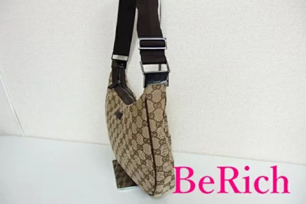 Gucci GG Canvas Shoulder Crossbody Brown Leather Bag Beige Brown Tan